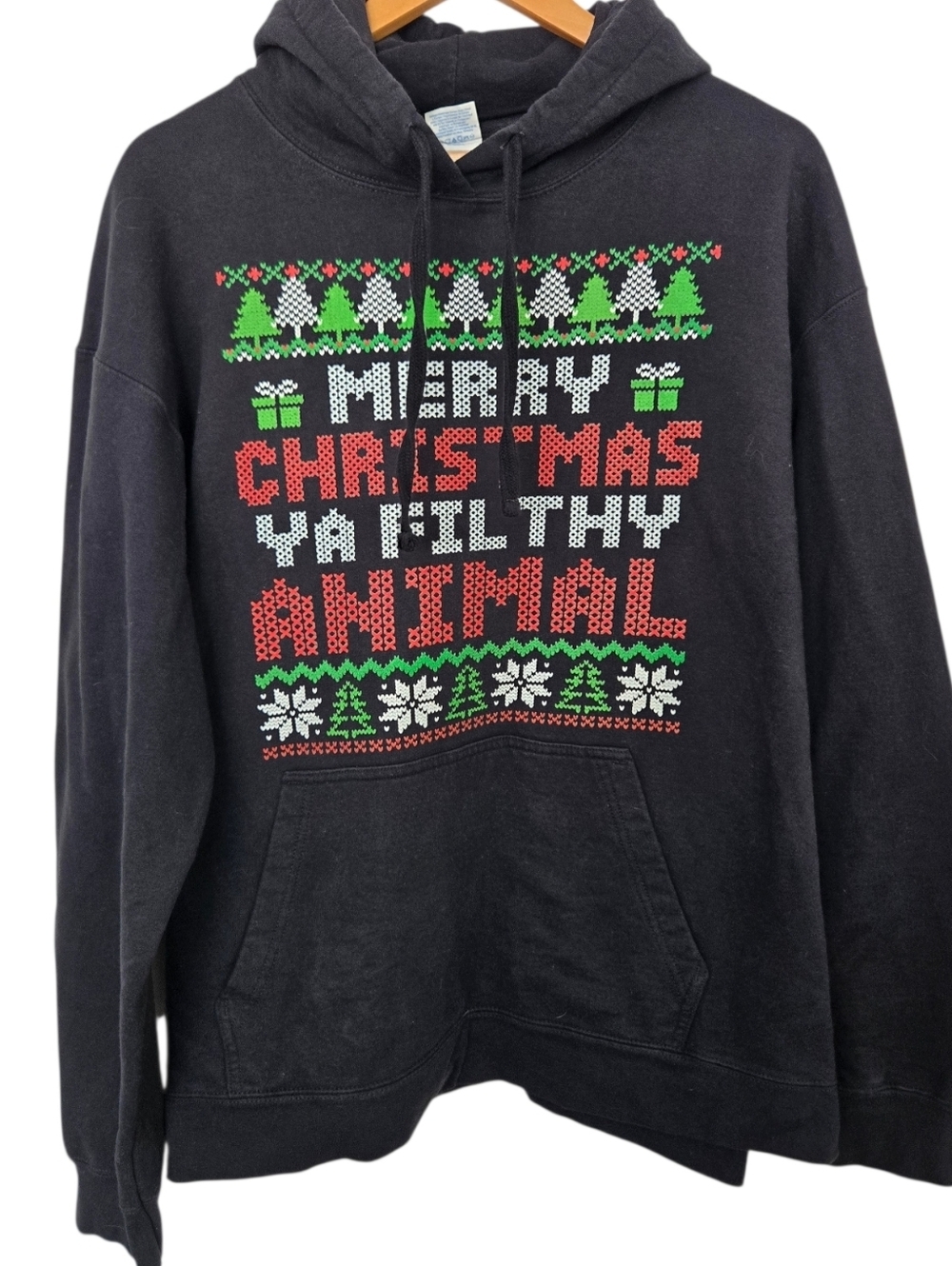 Merry Christmas Ya Filthy Animal Hoodie 2XL Ugly Christmas Sweater Graphic